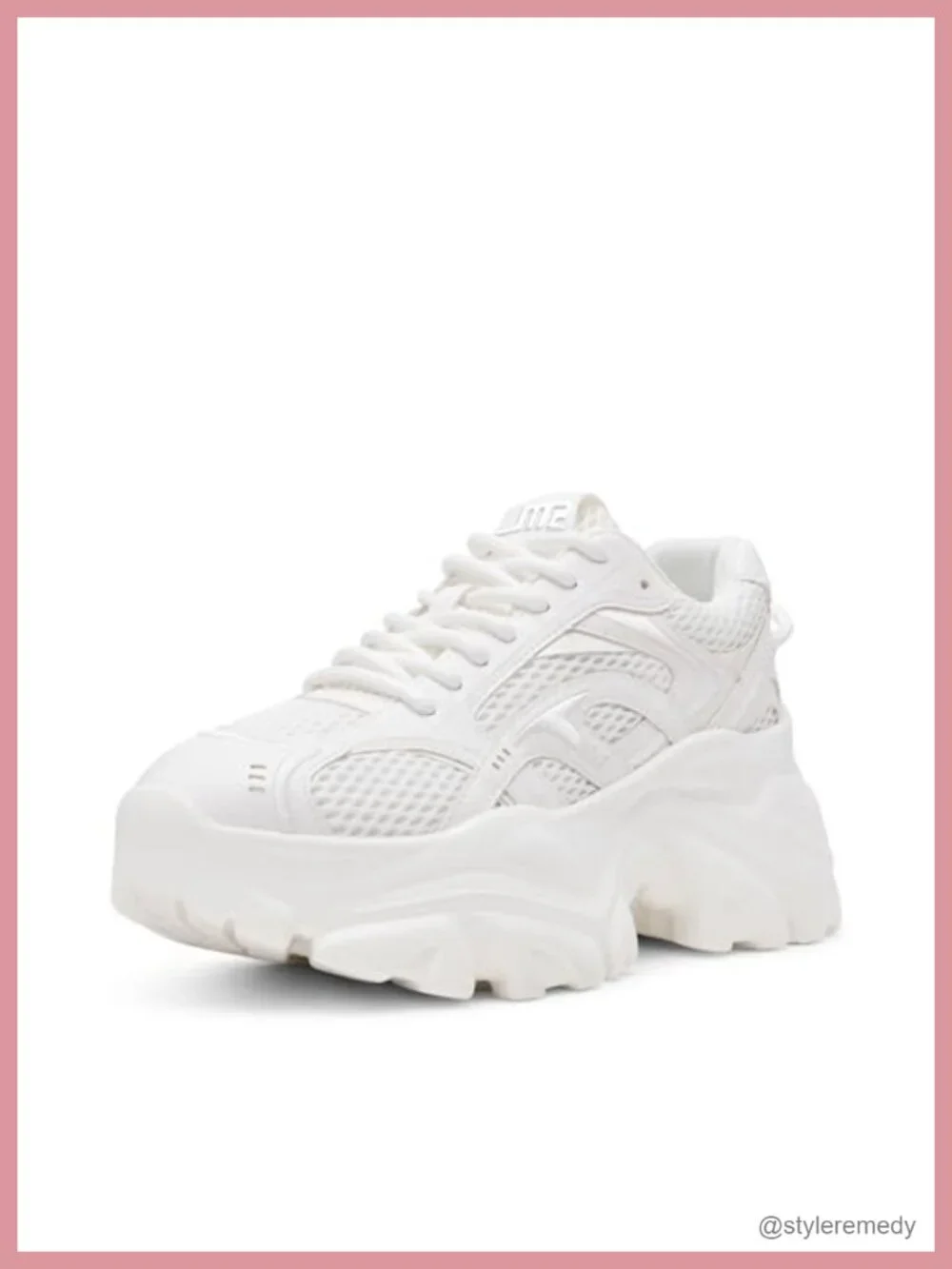 Chunky Platform Sneakers Lace-Up Round Toe PU Nylon Low Top Casual Athletic